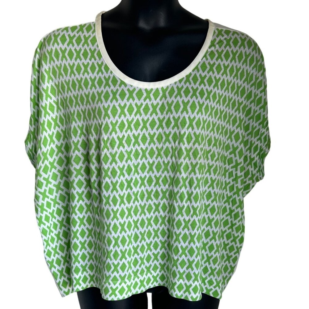 Womens Gap Lightweight Blouse With Green & White Geometric Pattern
